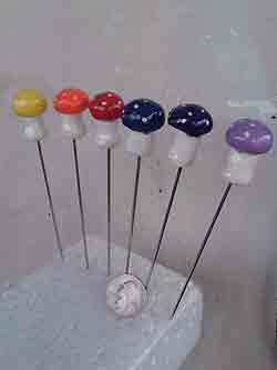  Mushroom Plant Pot Pokers, Full Set, Lavender, yellow, red, orange, blue, and purple, CustomPokersAndMore