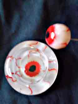 Red eyeball poker and matching set glass dipper dobber dish bowl, CustomPokersAndMore